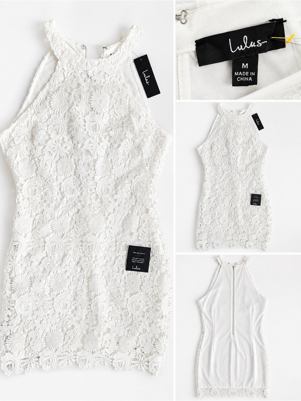 Lulu's White Floral Lace Halter Mini Dress